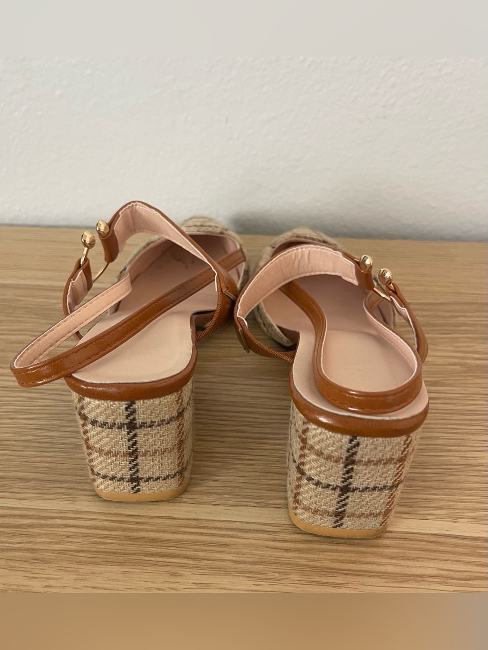 Plaid Pointed-Toe Slingback Mules in Tan - Picture 6 of 7
